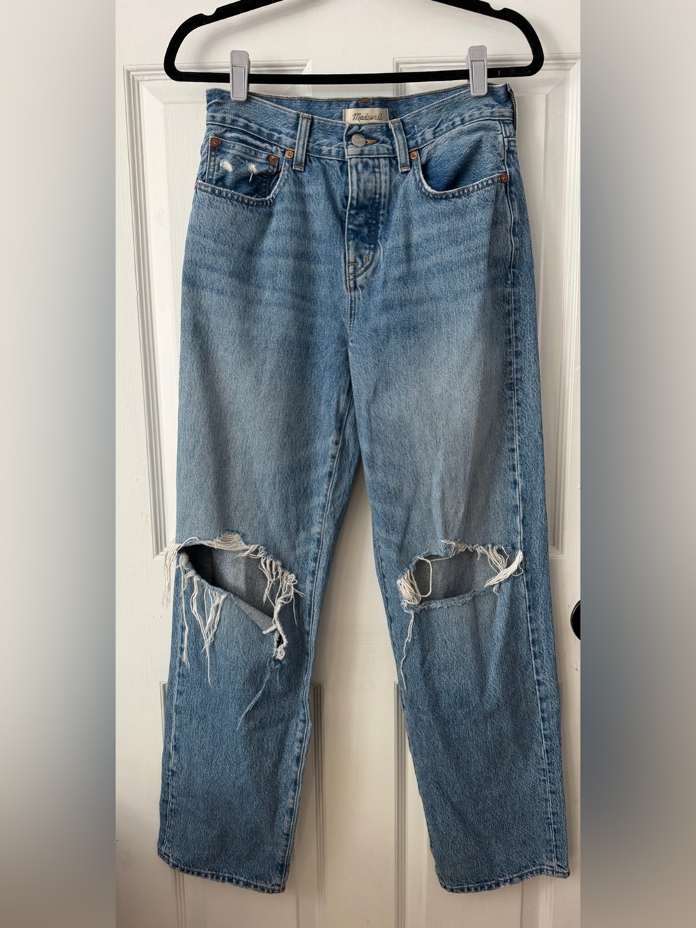 Madewell Low-Slung Straight Jeans 25 Distressed Ripped Knee 100% Cotton